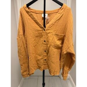 ANDREE BY UNIT Mustard Button-Front Gauze Shirt